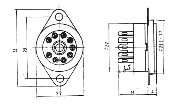 9-pin Röhrenfassung Noval Keramik tube socket Sockel 